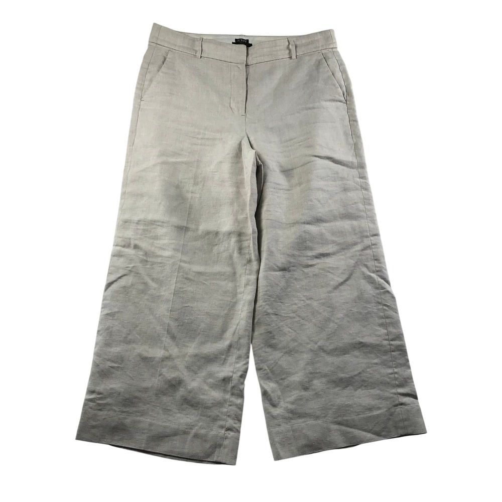 J.Crew Sydney Wide Leg Linen Blend Pants Oatmeal Beige Size 12 Cropped High Rise